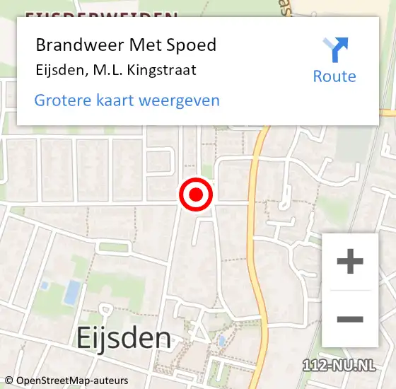 Locatie op kaart van de 112 melding: Brandweer Met Spoed Naar Eijsden, M.L. Kingstraat op 27 maart 2022 11:35