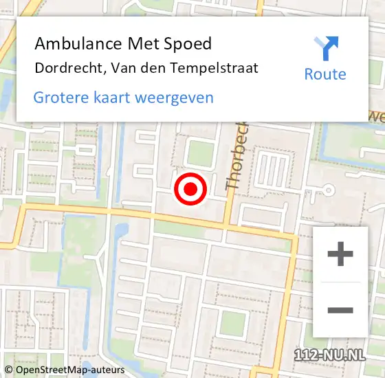 Locatie op kaart van de 112 melding: Ambulance Met Spoed Naar Dordrecht, Van den Tempelstraat op 27 maart 2022 11:51