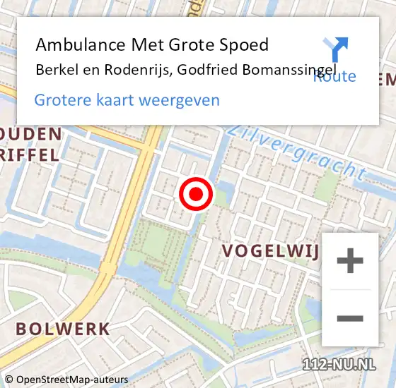 Locatie op kaart van de 112 melding: Ambulance Met Grote Spoed Naar Berkel en Rodenrijs, Godfried Bomanssingel op 27 maart 2022 12:00