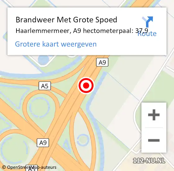 Locatie op kaart van de 112 melding: Brandweer Met Grote Spoed Naar Haarlemmermeer, A9 hectometerpaal: 37,9 op 27 maart 2022 12:46