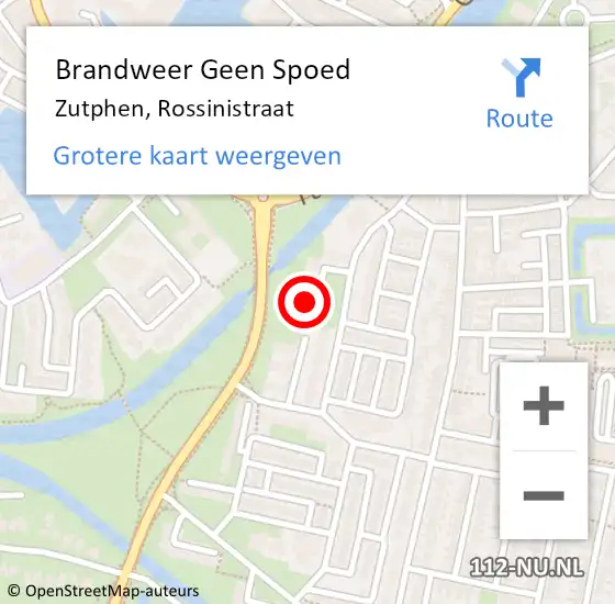 Locatie op kaart van de 112 melding: Brandweer Geen Spoed Naar Zutphen, Rossinistraat op 27 maart 2022 12:47