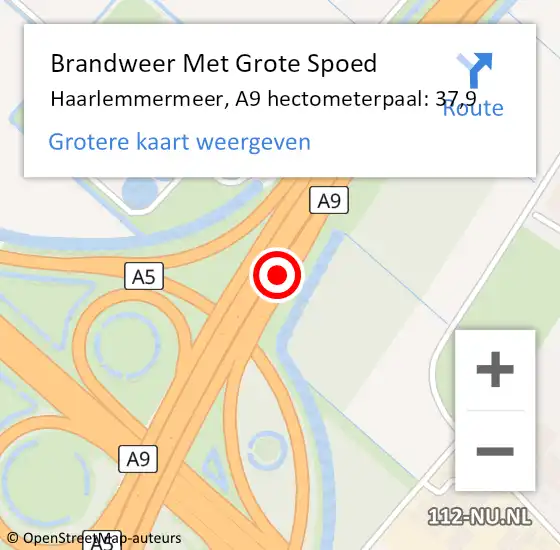 Locatie op kaart van de 112 melding: Brandweer Met Grote Spoed Naar Haarlemmermeer, A9 hectometerpaal: 37,9 op 27 maart 2022 12:49