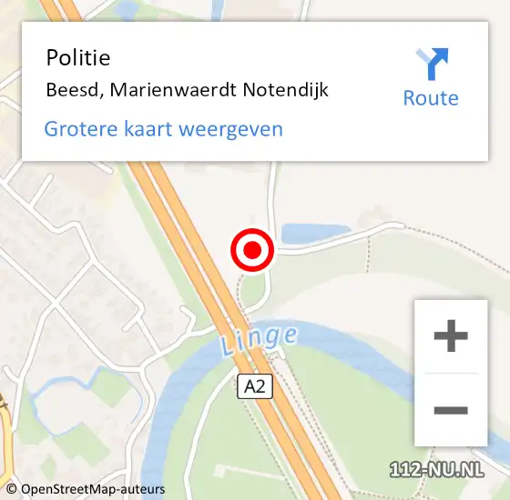 Locatie op kaart van de 112 melding: Politie Beesd, Marienwaerdt Notendijk op 27 maart 2022 12:53