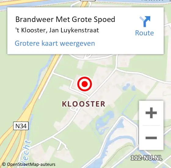 Locatie op kaart van de 112 melding: Brandweer Met Grote Spoed Naar 't Klooster, Jan Luykenstraat op 8 oktober 2013 05:05