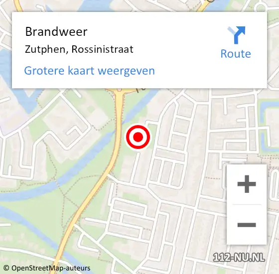 Locatie op kaart van de 112 melding: Brandweer Zutphen, Rossinistraat op 27 maart 2022 12:59