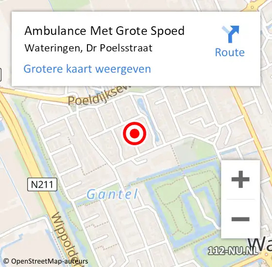 Locatie op kaart van de 112 melding: Ambulance Met Grote Spoed Naar Wateringen, Dr Poelsstraat op 27 maart 2022 13:08