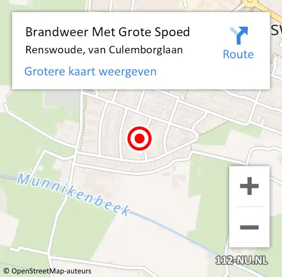 Locatie op kaart van de 112 melding: Brandweer Met Grote Spoed Naar Renswoude, van Culemborglaan op 27 maart 2022 13:15