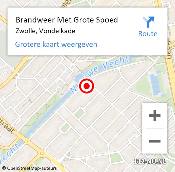 Locatie op kaart van de 112 melding: Brandweer Met Grote Spoed Naar Zwolle, Vondelkade op 27 maart 2022 13:35