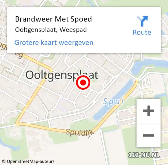 Locatie op kaart van de 112 melding: Brandweer Met Spoed Naar Ooltgensplaat, Weespad op 27 maart 2022 14:36