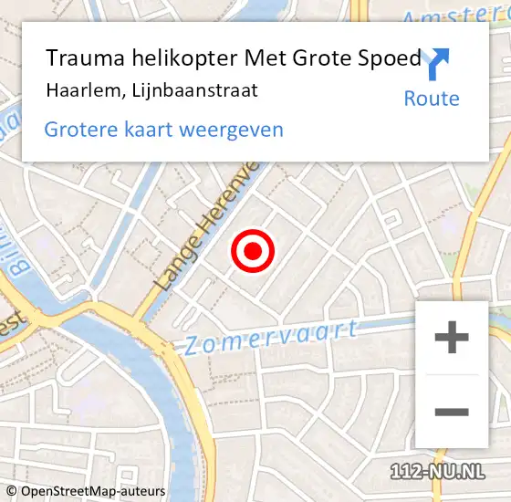 Locatie op kaart van de 112 melding: Trauma helikopter Met Grote Spoed Naar Haarlem, Lijnbaanstraat op 27 maart 2022 14:44