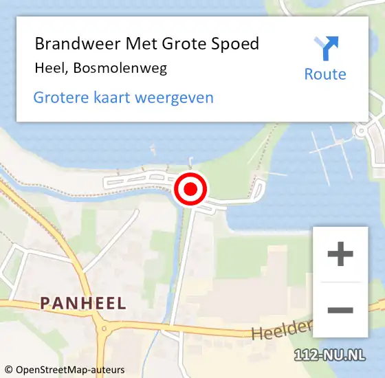 Locatie op kaart van de 112 melding: Brandweer Met Grote Spoed Naar Heel, Bosmolenweg op 27 maart 2022 15:02