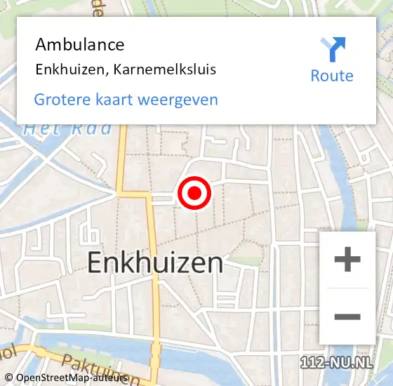 Locatie op kaart van de 112 melding: Ambulance Enkhuizen, Karnemelksluis op 27 maart 2022 15:30