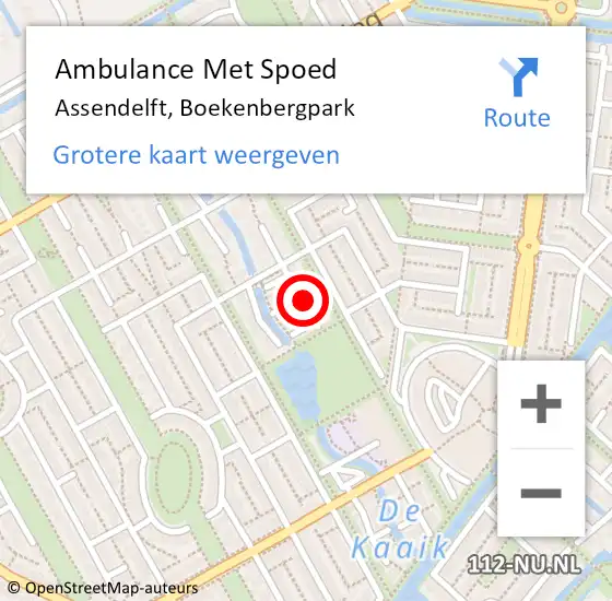 Locatie op kaart van de 112 melding: Ambulance Met Spoed Naar Assendelft, Boekenbergpark op 27 maart 2022 15:44