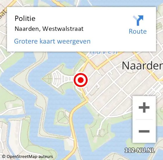 Locatie op kaart van de 112 melding: Politie Naarden, Westwalstraat op 27 maart 2022 16:45