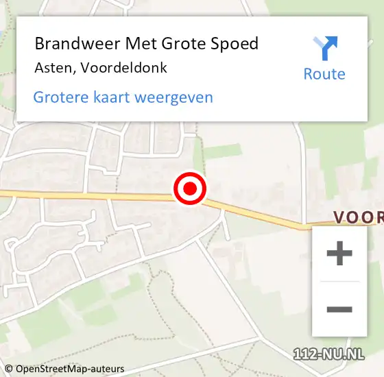 Locatie op kaart van de 112 melding: Brandweer Met Grote Spoed Naar Asten, Voordeldonk op 27 maart 2022 17:17