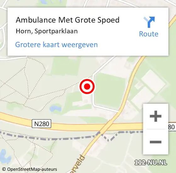 Locatie op kaart van de 112 melding: Ambulance Met Grote Spoed Naar Horn, Sportparklaan op 27 maart 2022 17:17