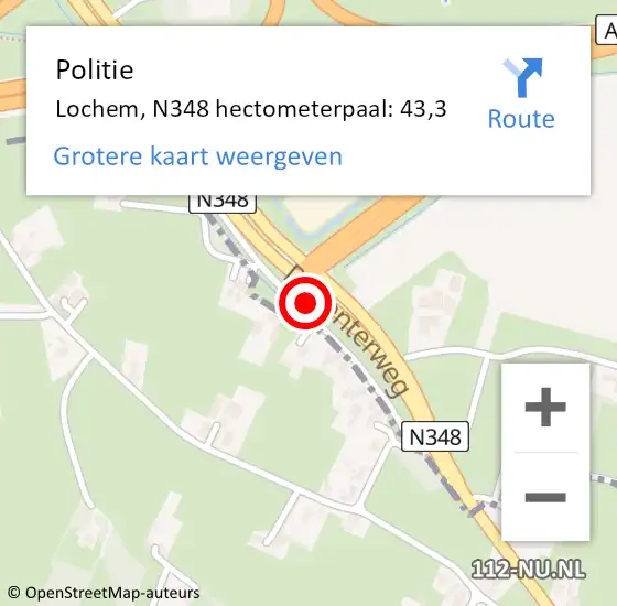 Locatie op kaart van de 112 melding: Politie Lochem, N348 hectometerpaal: 43,3 op 27 maart 2022 17:23