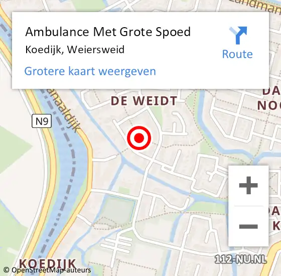 Locatie op kaart van de 112 melding: Ambulance Met Grote Spoed Naar Koedijk, Weiersweid op 27 maart 2022 17:30