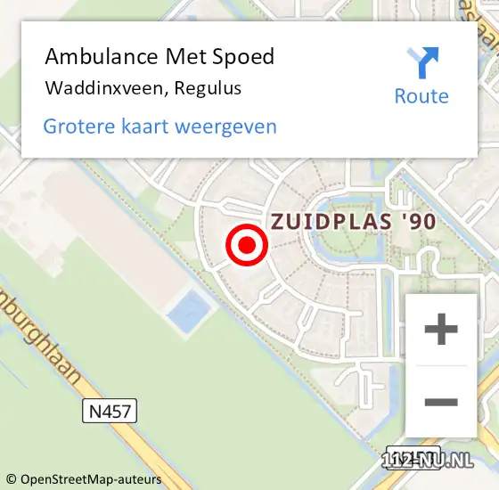 Locatie op kaart van de 112 melding: Ambulance Met Spoed Naar Waddinxveen, Regulus op 27 maart 2022 17:38