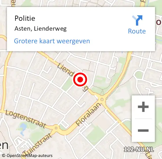 Locatie op kaart van de 112 melding: Politie Asten, Lienderweg op 27 maart 2022 17:47