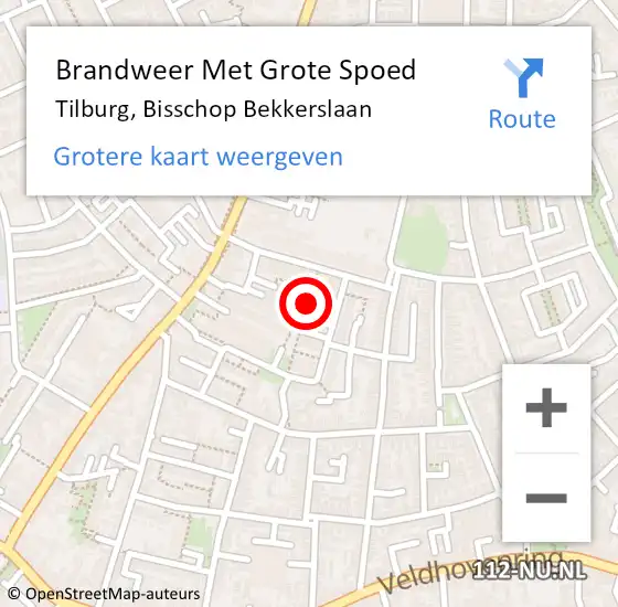 Locatie op kaart van de 112 melding: Brandweer Met Grote Spoed Naar Tilburg, Bisschop Bekkerslaan op 27 maart 2022 18:09