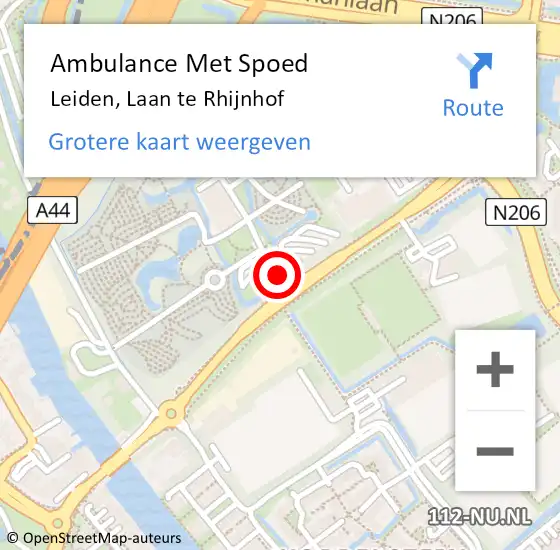 Locatie op kaart van de 112 melding: Ambulance Met Spoed Naar Leiden, Laan te Rhijnhof op 27 maart 2022 18:11