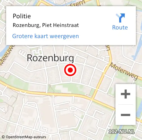 Locatie op kaart van de 112 melding: Politie Rozenburg, Piet Heinstraat op 27 maart 2022 18:11