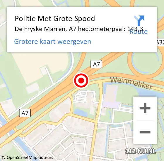 Locatie op kaart van de 112 melding: Politie Met Grote Spoed Naar De Fryske Marren, A7 hectometerpaal: 143,3 op 27 maart 2022 18:33