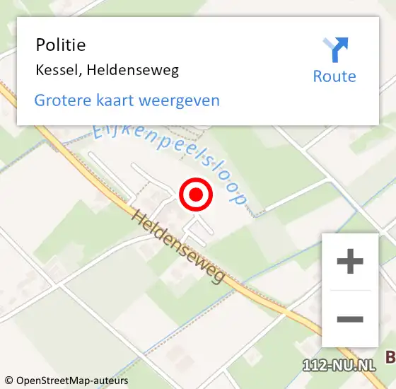 Locatie op kaart van de 112 melding: Politie Kessel, Heldenseweg op 27 maart 2022 18:40