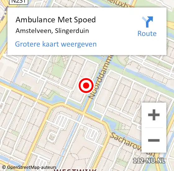 Locatie op kaart van de 112 melding: Ambulance Met Spoed Naar Amstelveen, Slingerduin op 27 maart 2022 18:41