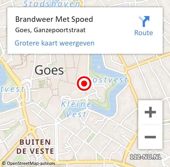 Locatie op kaart van de 112 melding: Brandweer Met Spoed Naar Goes, Ganzepoortstraat op 27 maart 2022 18:44