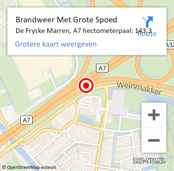 Locatie op kaart van de 112 melding: Brandweer Met Grote Spoed Naar De Fryske Marren, A7 hectometerpaal: 143,3 op 27 maart 2022 18:53