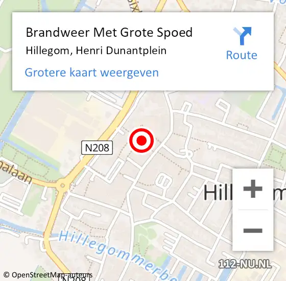 Locatie op kaart van de 112 melding: Brandweer Met Grote Spoed Naar Hillegom, Henri Dunantplein op 27 maart 2022 19:06