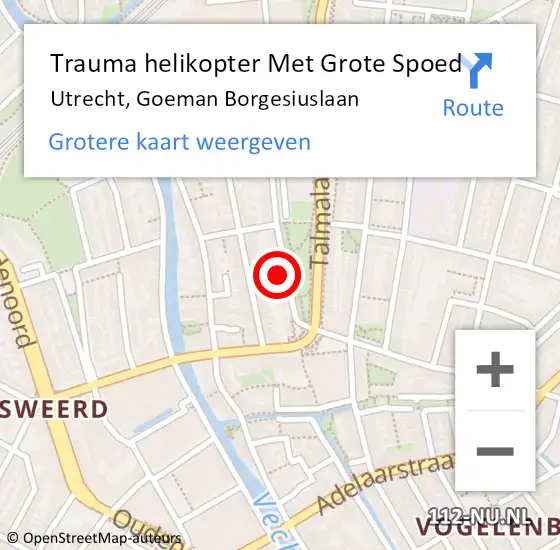 Locatie op kaart van de 112 melding: Trauma helikopter Met Grote Spoed Naar Utrecht, Goeman Borgesiuslaan op 27 maart 2022 19:10