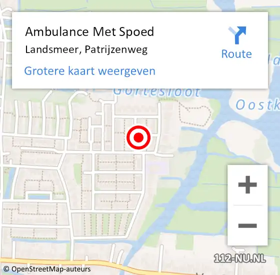 Locatie op kaart van de 112 melding: Ambulance Met Spoed Naar Landsmeer, Patrijzenweg op 27 maart 2022 19:30