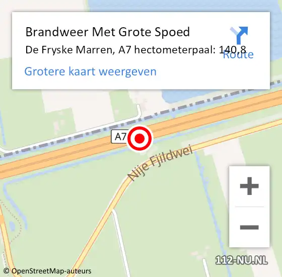 Locatie op kaart van de 112 melding: Brandweer Met Grote Spoed Naar De Fryske Marren, A7 hectometerpaal: 140,8 op 27 maart 2022 19:48