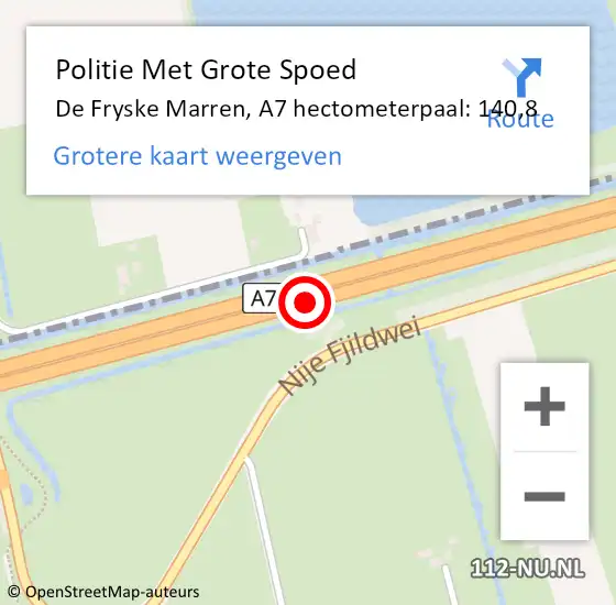 Locatie op kaart van de 112 melding: Politie Met Grote Spoed Naar De Fryske Marren, A7 hectometerpaal: 140,8 op 27 maart 2022 19:48