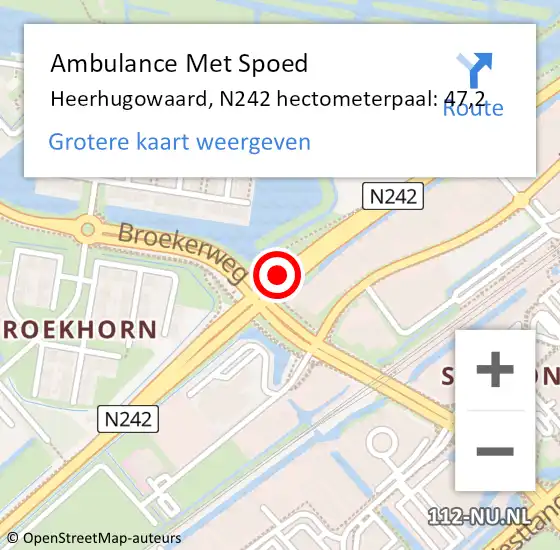 Locatie op kaart van de 112 melding: Ambulance Met Spoed Naar Heerhugowaard, N242 hectometerpaal: 47,2 op 27 maart 2022 20:38