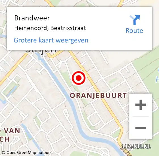 Locatie op kaart van de 112 melding: Brandweer Heinenoord, Beatrixstraat op 27 maart 2022 20:45