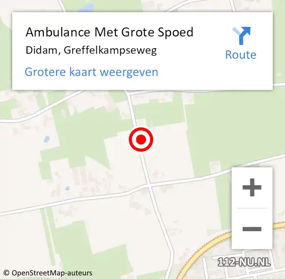 Locatie op kaart van de 112 melding: Ambulance Met Grote Spoed Naar Didam, Greffelkampseweg op 27 maart 2022 20:56