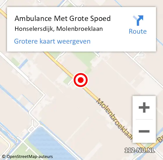 Locatie op kaart van de 112 melding: Ambulance Met Grote Spoed Naar Honselersdijk, Molenbroeklaan op 27 maart 2022 20:58
