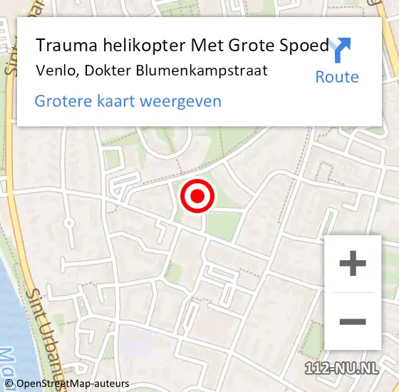 Locatie op kaart van de 112 melding: Trauma helikopter Met Grote Spoed Naar Venlo, Dokter Blumenkampstraat op 27 maart 2022 21:07