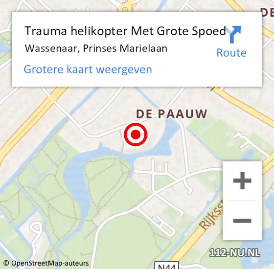 Locatie op kaart van de 112 melding: Trauma helikopter Met Grote Spoed Naar Wassenaar, Prinses Marielaan op 27 maart 2022 21:11