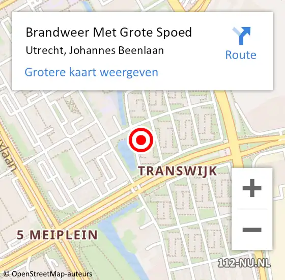 Locatie op kaart van de 112 melding: Brandweer Met Grote Spoed Naar Utrecht, Johannes Beenlaan op 27 maart 2022 21:12