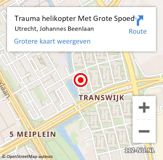 Locatie op kaart van de 112 melding: Trauma helikopter Met Grote Spoed Naar Utrecht, Johannes Beenlaan op 27 maart 2022 21:44