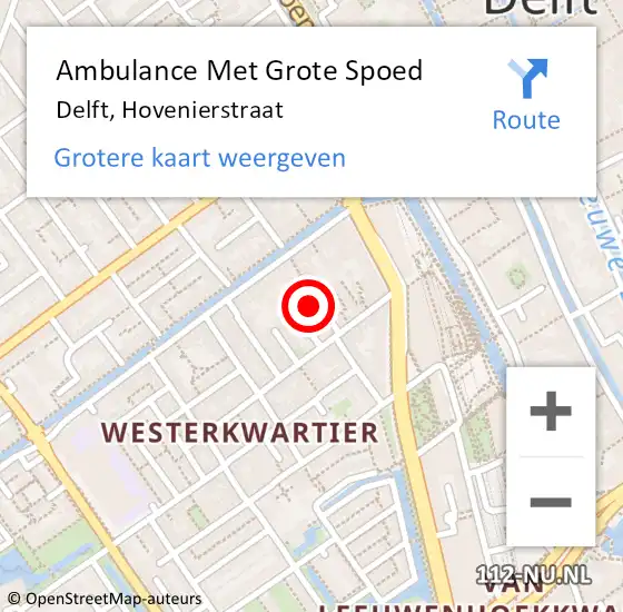 Locatie op kaart van de 112 melding: Ambulance Met Grote Spoed Naar Delft, Hovenierstraat op 27 maart 2022 22:22