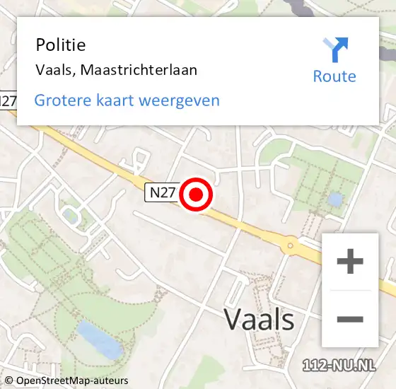 Locatie op kaart van de 112 melding: Politie Vaals, Maastrichterlaan op 27 maart 2022 22:47