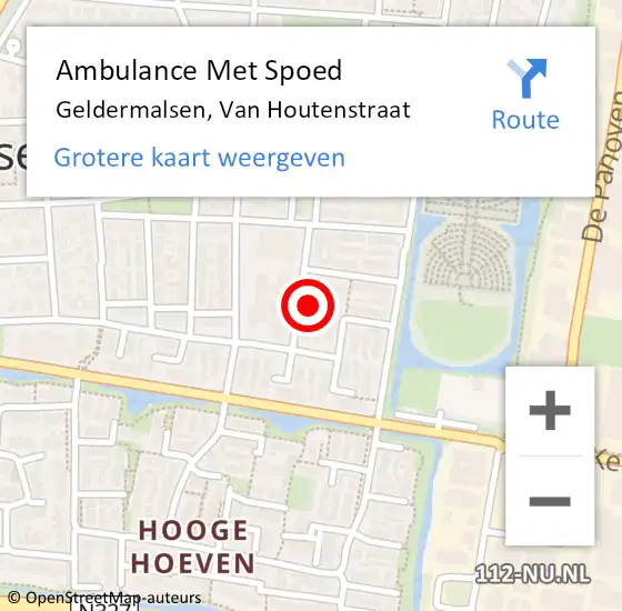 Locatie op kaart van de 112 melding: Ambulance Met Spoed Naar Geldermalsen, Van Houtenstraat op 27 maart 2022 22:56