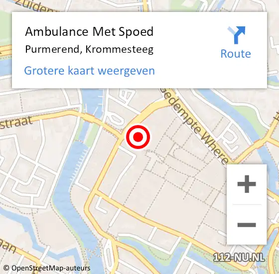 Locatie op kaart van de 112 melding: Ambulance Met Spoed Naar Purmerend, Krommesteeg op 27 maart 2022 23:01