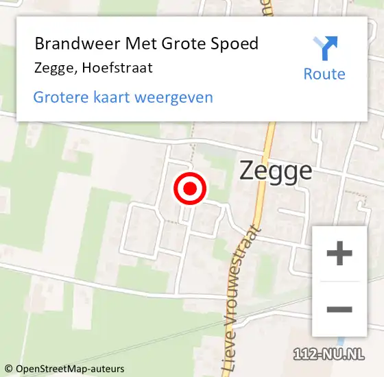Locatie op kaart van de 112 melding: Brandweer Met Grote Spoed Naar Zegge, Hoefstraat op 27 maart 2022 23:29